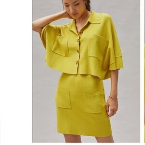Anthropologie Flat White Chartreuse Skirt Set 🖤 EUC Size Medium